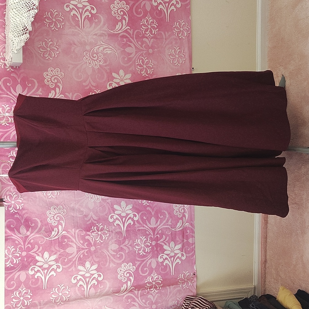 Strapless Burgundy Midi Dress